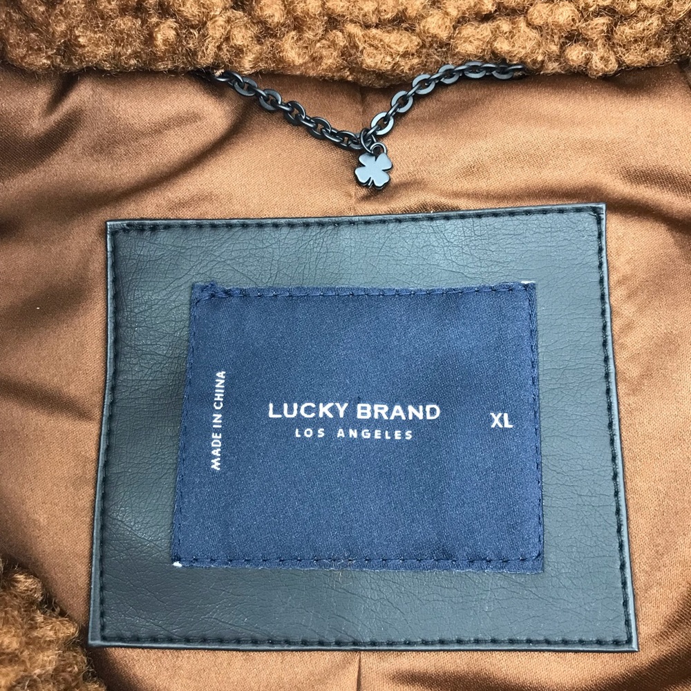 Lucky Brand Pecan Faux Shearling Teddy Snap Button Coat Jacket - Picture 8 of 11